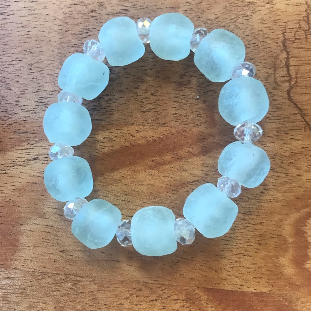 Seaglass with clear beaded bracelet